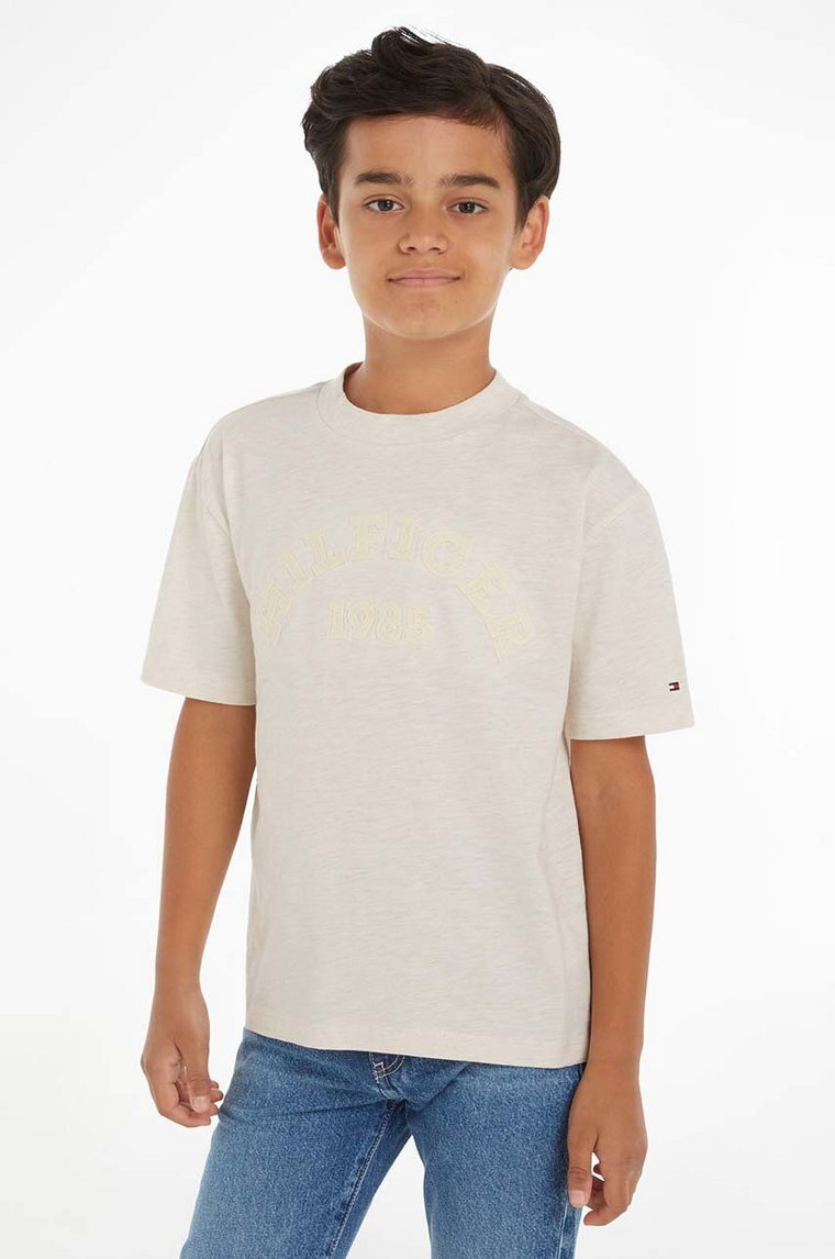 Tommy Hilfiger t-shirt bawełniany dziecięcy kolor beżowy z nadrukiem