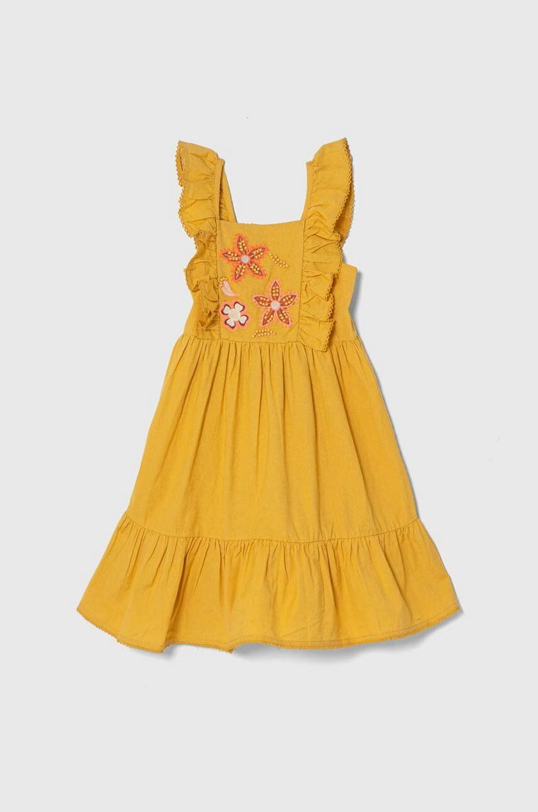 zippy sukienka z domieszką lnu dziecięca kolor żółty mini rozkloszowana