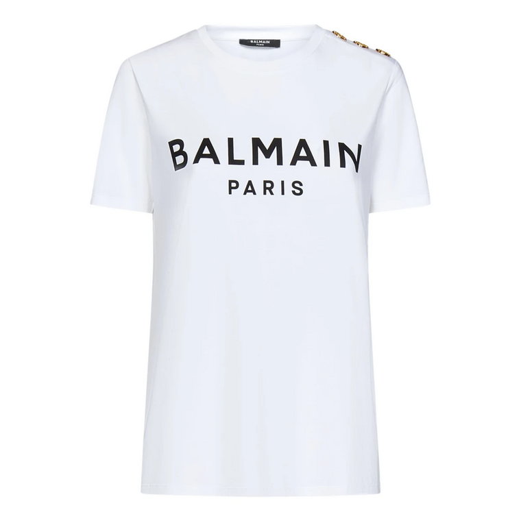 Białe T-shirty i Pola z dekoltem w serek Balmain