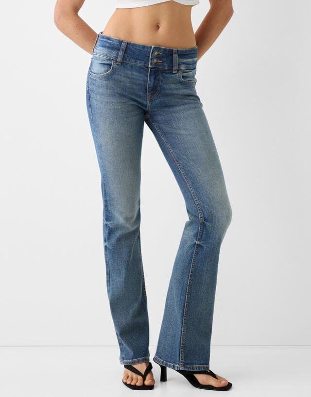 Bershka Jeansy Bootcut Low Waist Kobieta 10-12 Wyblakły Niebieski