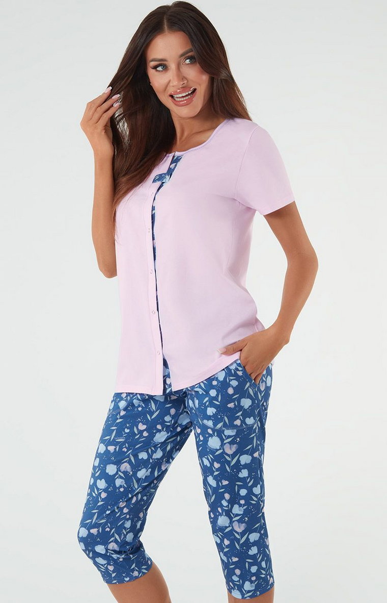 Bawełniana piżama damska różowo-niebieska Lady, Kolor różowo-niebieski, Rozmiar S, Italian Fashion
