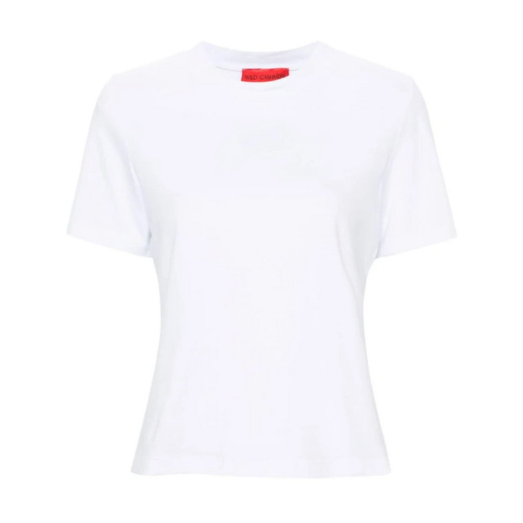 Biała Lekka Koszulka z Jerseyu z Okrągłym Dekoltem Wild Cashmere