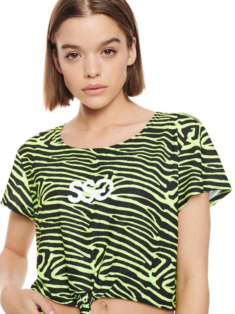 Damska Koszulka Crop Top Czarna / Żółta  SSG Girls Zebra Pattern