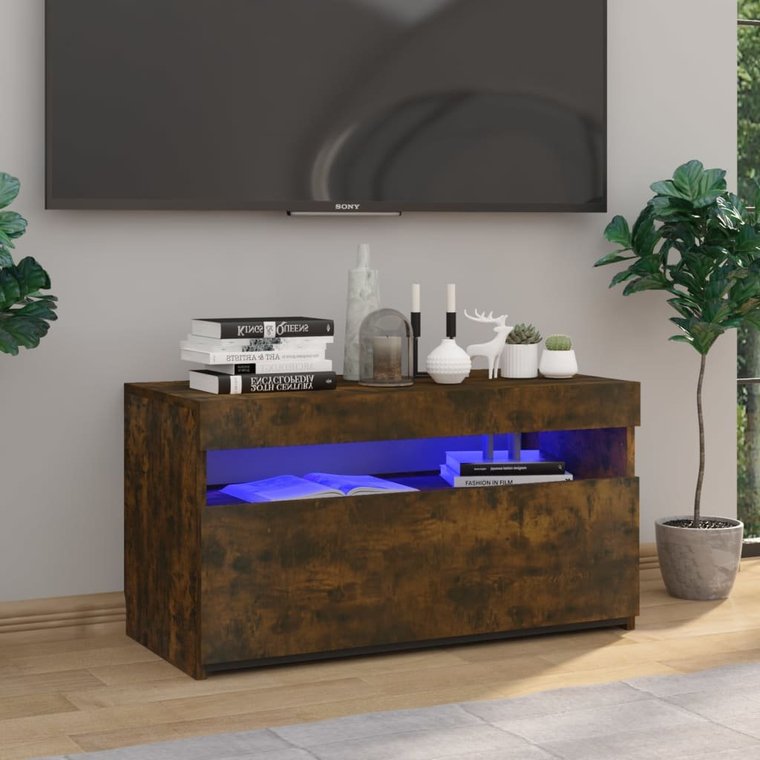 vidaXL Szafka pod TV z oświetleniem LED, przydymiony dąb, 75x35x40 cm