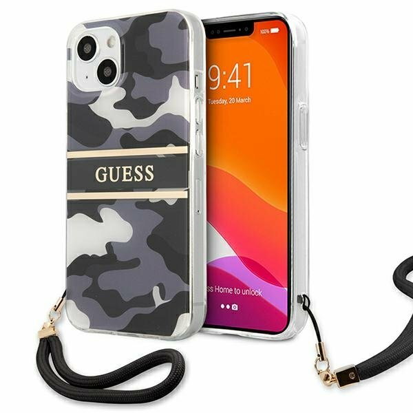 Guess GUHCP13MKCABBK iPhone 13 6,1" czarny/black hardcase Camo Strap Collection