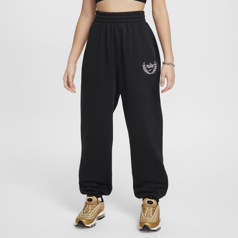 Dziewczęce spodnie o luźnym kroju Nike Sportswear Club Fleece - Czerń