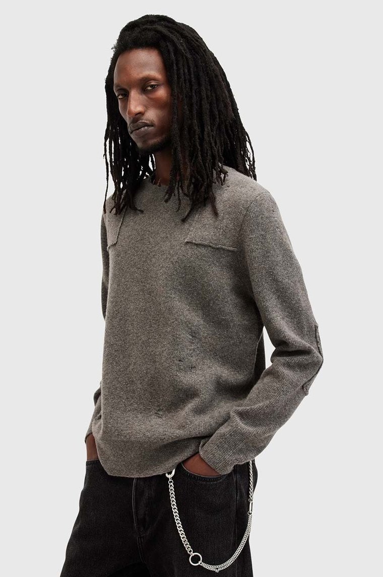 AllSaints sweter wełniany POINTER CREW męski kolor szary  M003KB