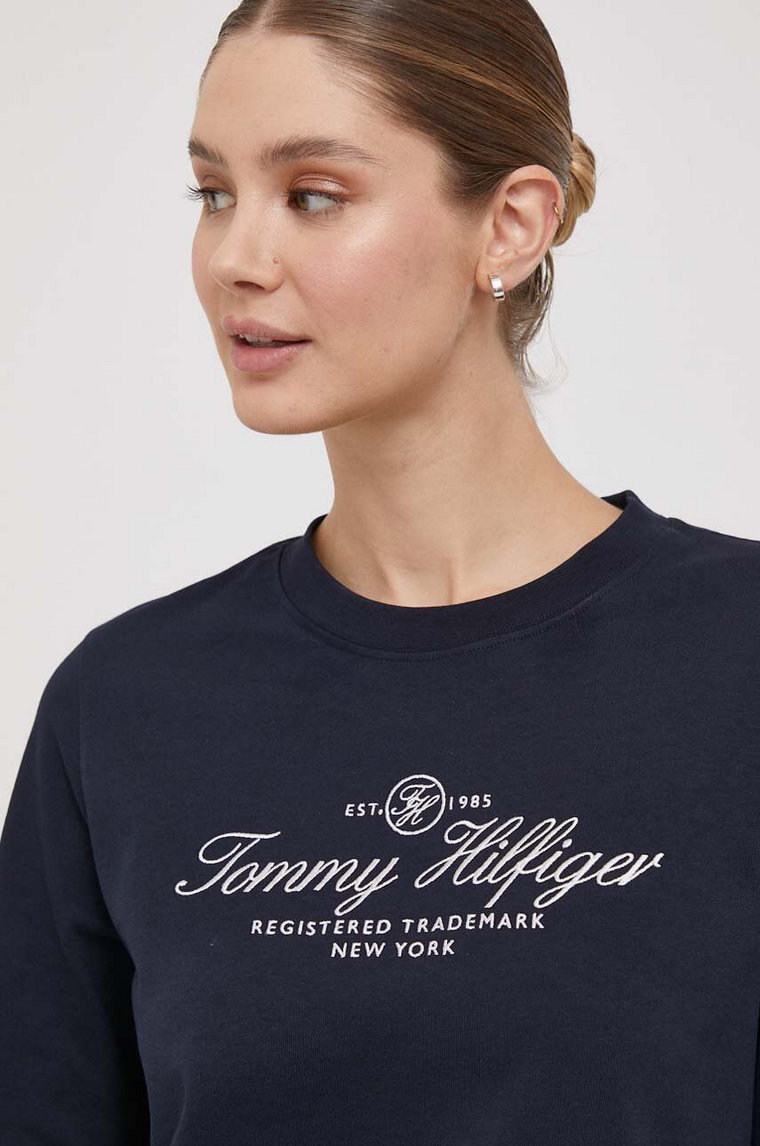 Tommy Hilfiger longsleeve bawełniany kolor granatowy