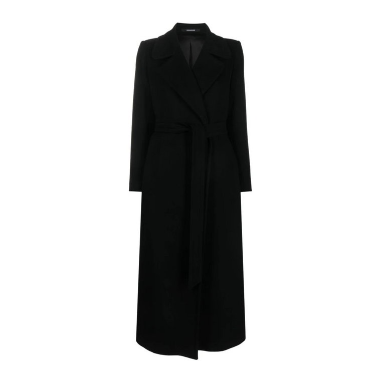 Czarny płaszcz midi z pasem z mieszanki wełny Tagliatore