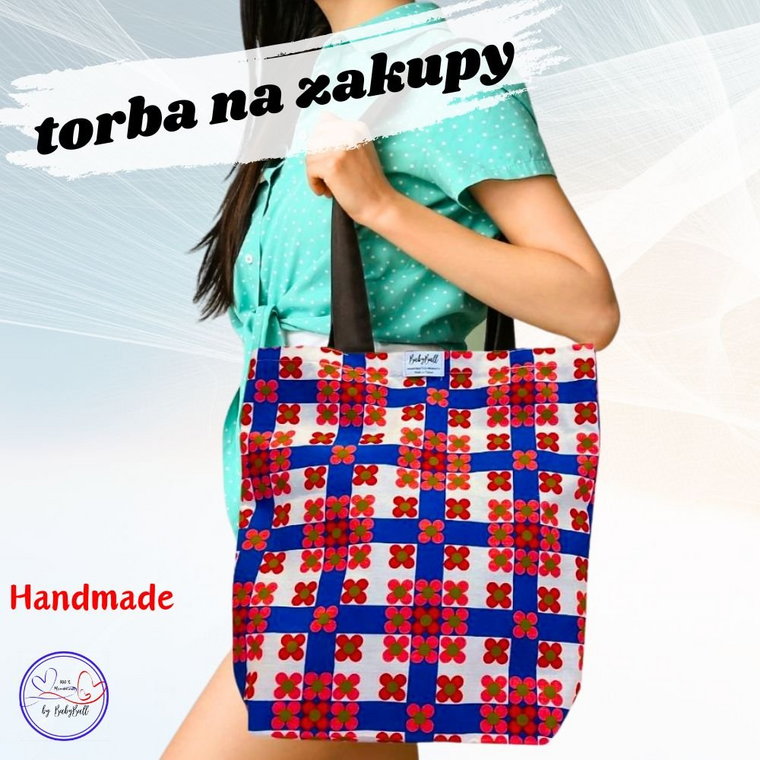 Torba na zakupy kolorowa duża siatka shopperka na ramię do ręki Handmade - KRATKA