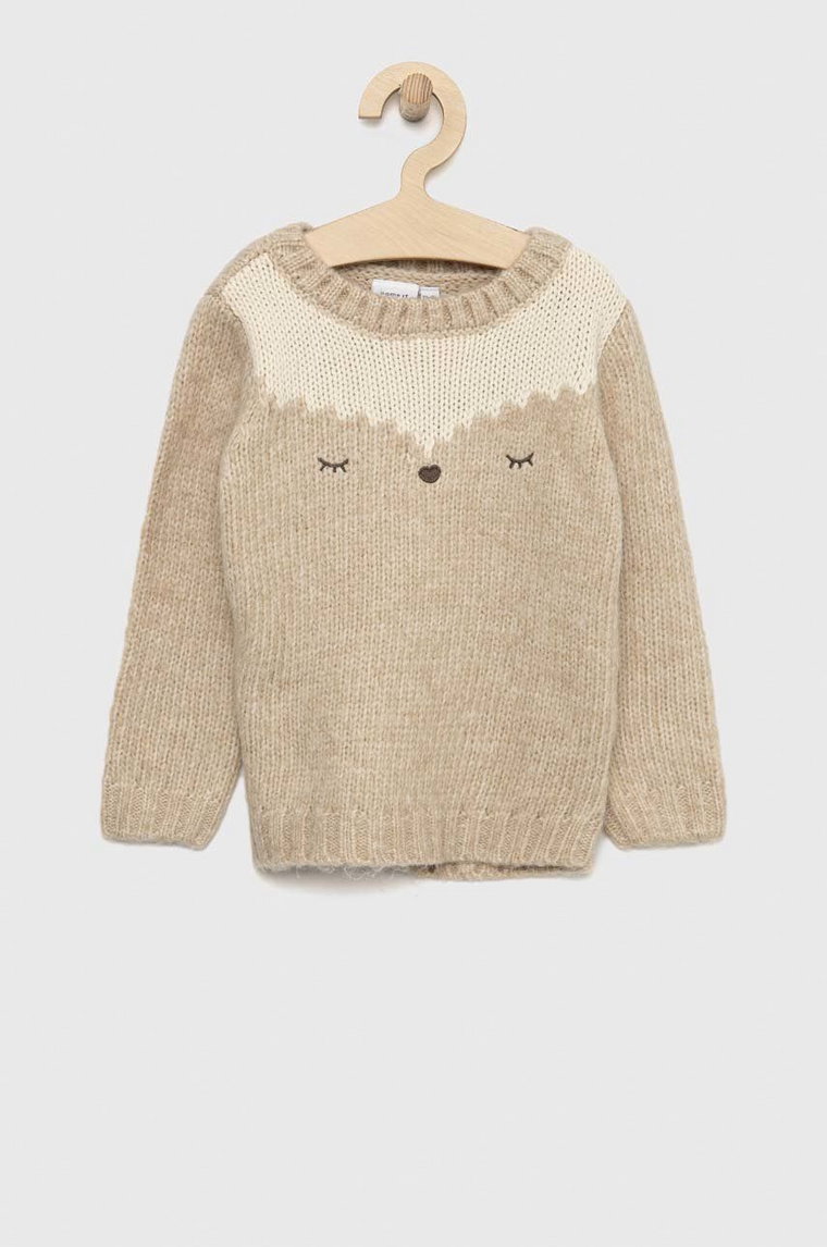 Name it sweter z domieszką wełny dziecięcy kolor beżowy