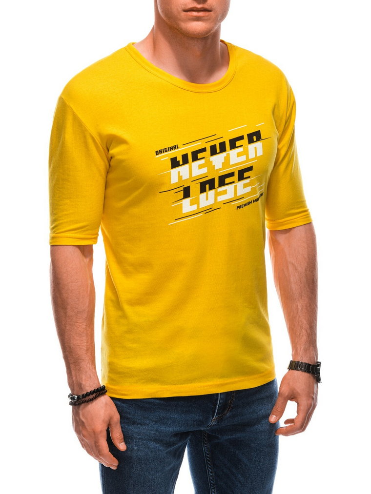 T-shirt męski z nadrukiem S1866 - żółty