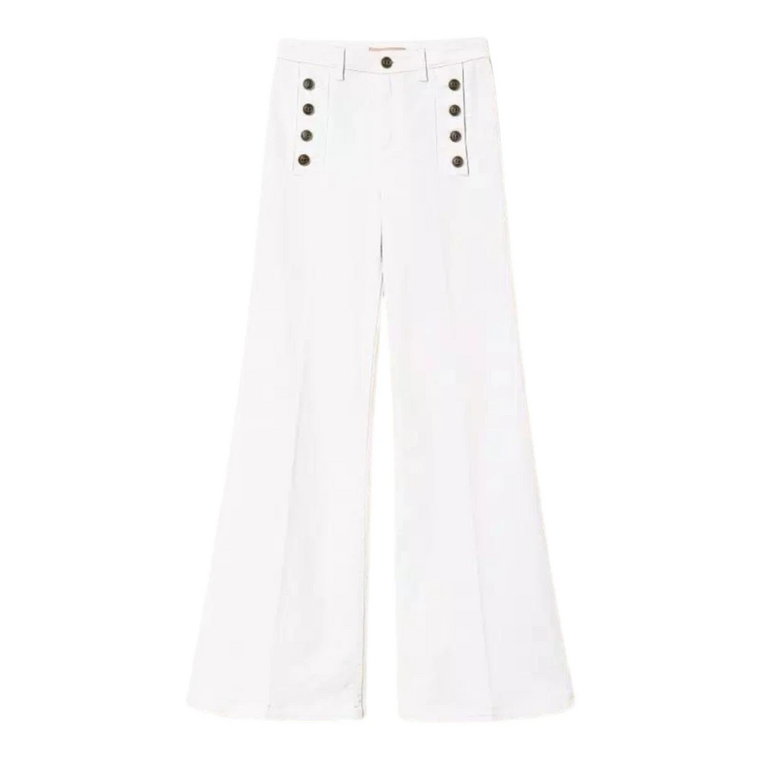 Białe Spodnie Flare z Elastyczną Bawełną Twinset