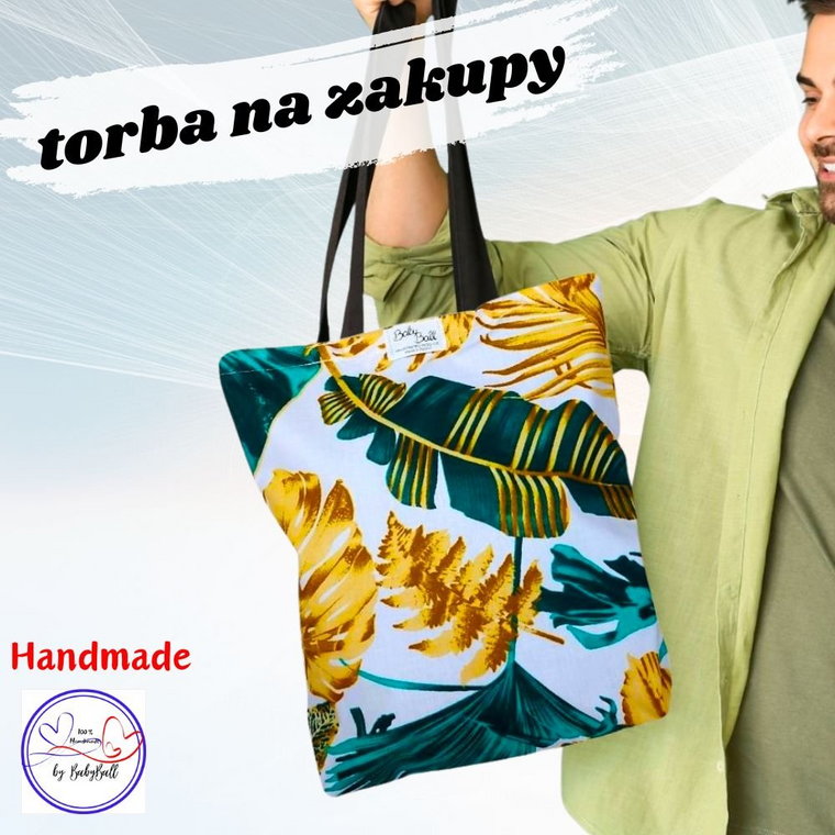 Torba na zakupy bawełniana siatka kolorowa shopperka HANDMADE - AZJATYCKIE LIŚCIE