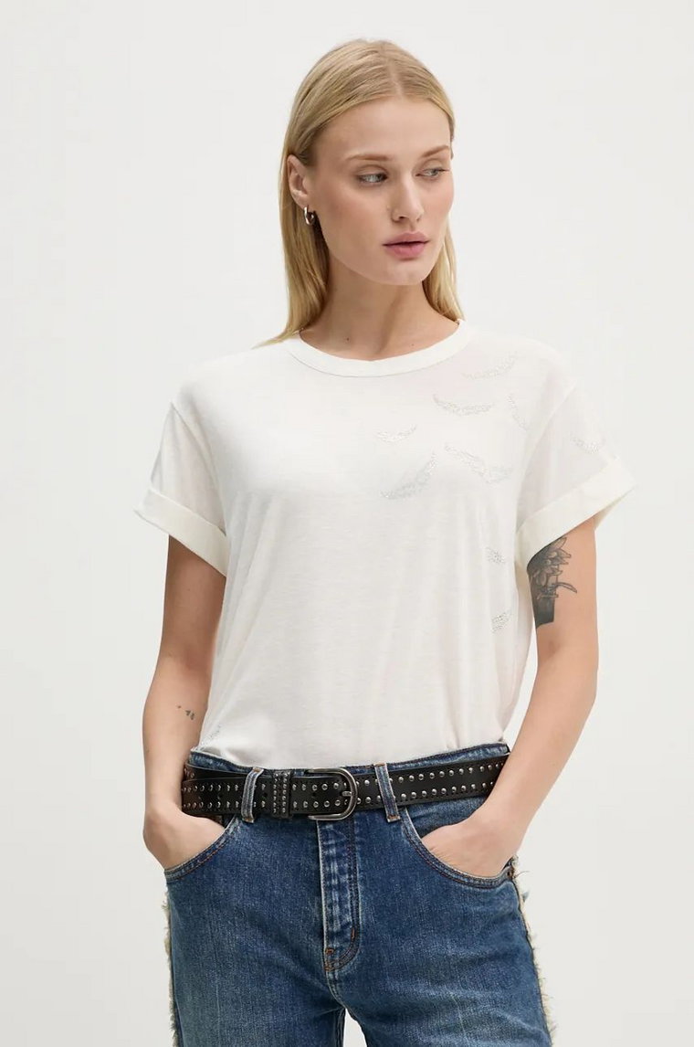 ZADIG&VOLTAIRE t-shirt z domieszką lnu kolor biały JWTS01663