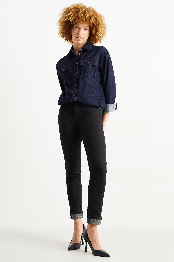 C&A Slim jeans-dżinsy ocieplane-średni stan, Czarny, Rozmiar: 36