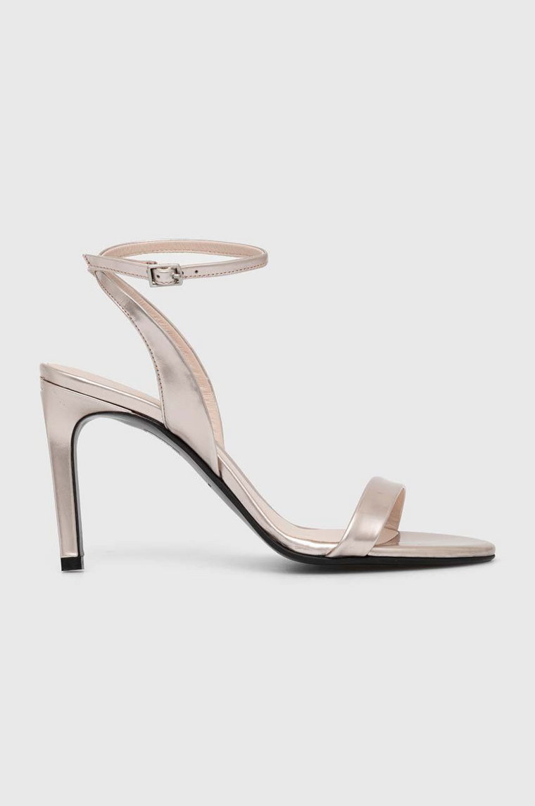 Calvin Klein sandały skórzane HEEL SANDAL 90 PEARL kolor złoty HW0HW02026