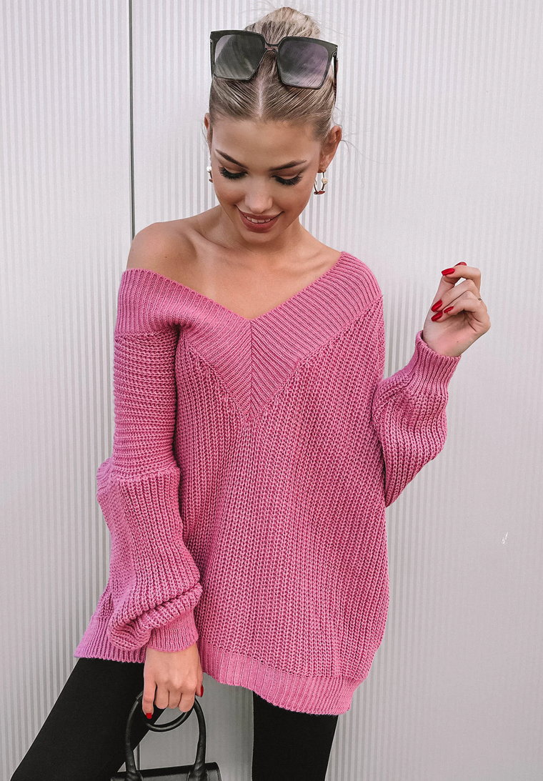 Sweter oversize Mali różowy Jeden rozmiar