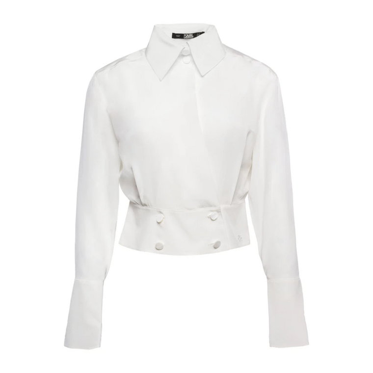 Biała Jedwabna Koszula z Klasycznym Kołnierzem Karl Lagerfeld
