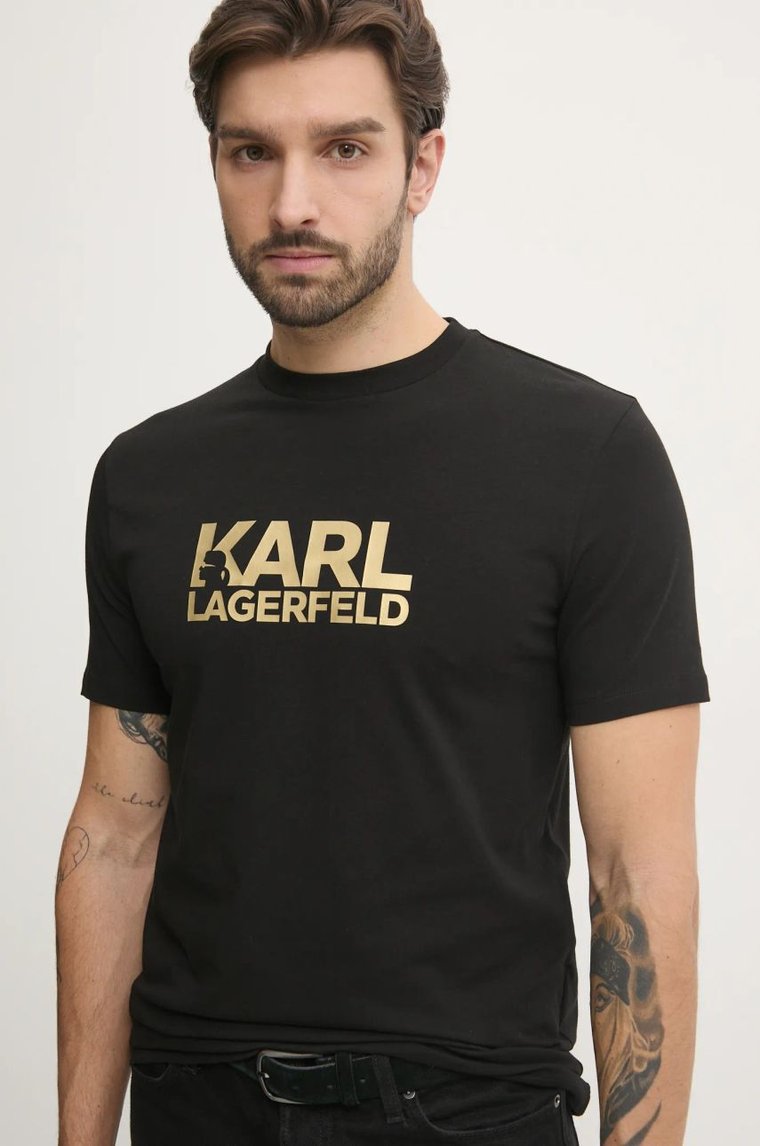 Karl Lagerfeld t-shirt męski kolor czarny z nadrukiem 551235.755087