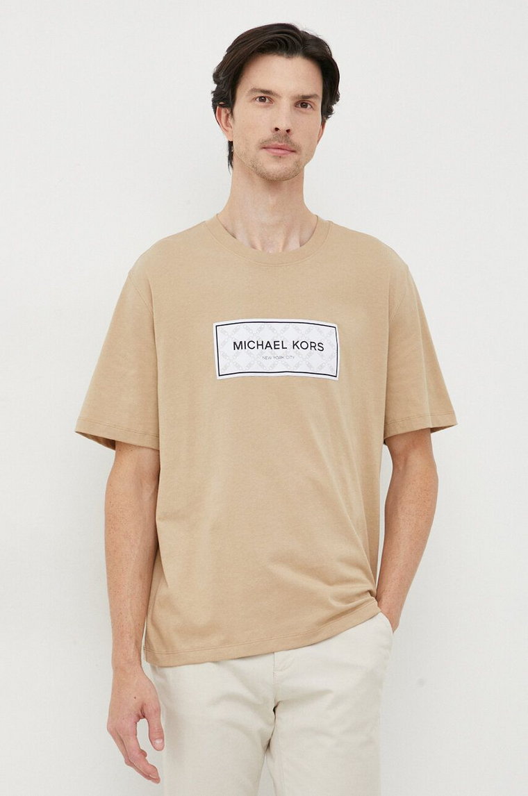 Michael Kors t-shirt bawełniany męski kolor beżowy z aplikacją