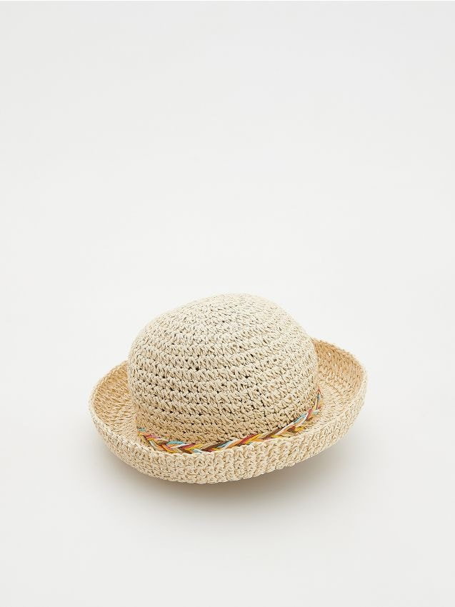 Reserved - Pleciony kapelusz - kremowy