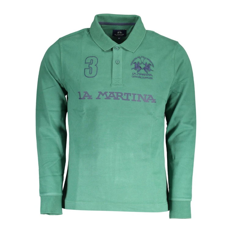 Zielona Bawełniana Koszulka Polo, Długi Rękaw, Logo La Martina