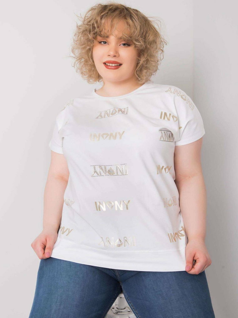 Bluzka plus size biały casual dekolt okrągły rękaw krótki