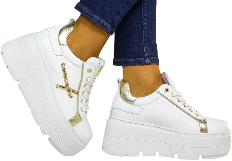 Sneakersy Karino 5058 Biały Złoty Lico Skóra Naturalna