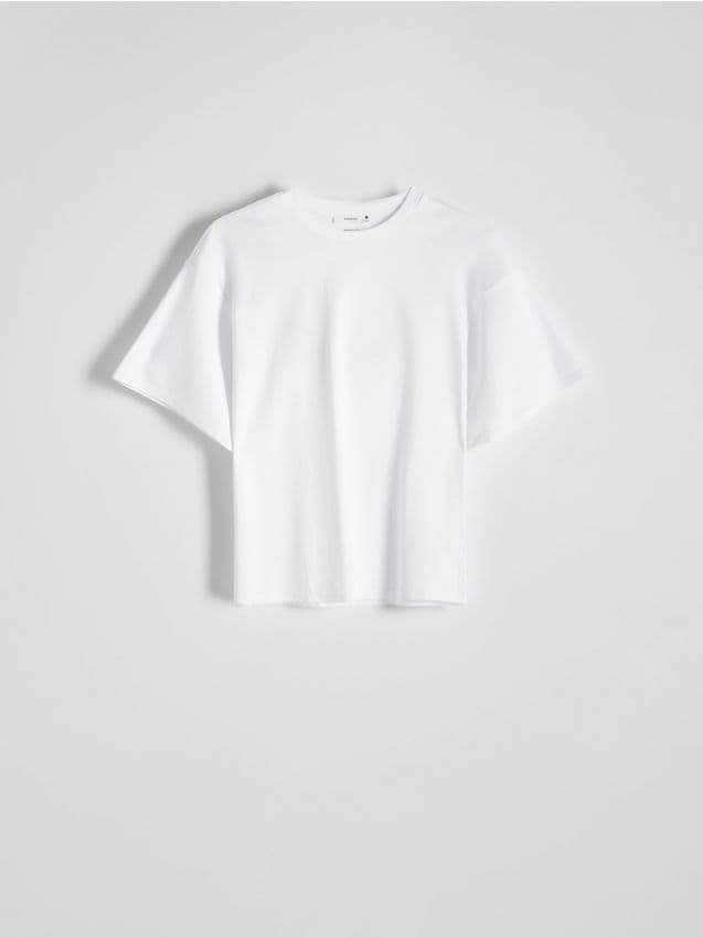Reserved - T-shirt oversize z merceryzowanej bawełny - biały
