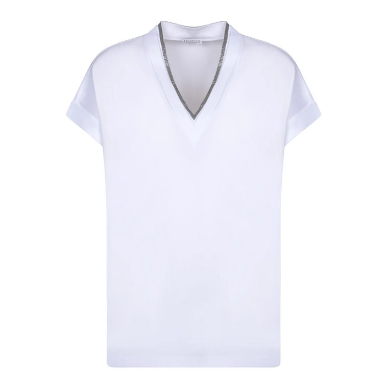 Biała Bawełniana Koszulka Krótki Rękaw Brunello Cucinelli