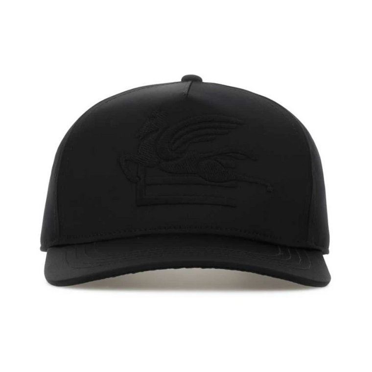 Czarny satynowy czapka baseballowa Etro