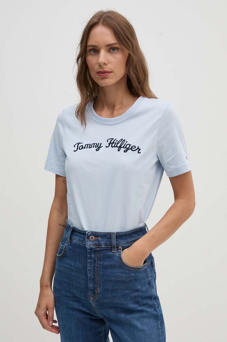 Tommy Hilfiger t-shirt bawełniany damski kolor niebieski WW0WW42589