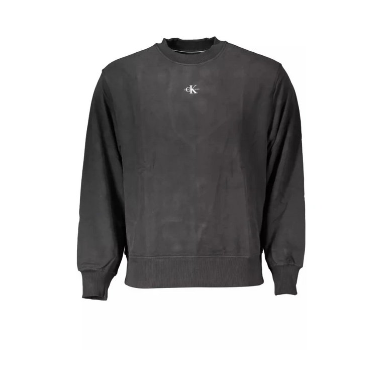 Czarny Sweter z Bawełny, Długi Rękaw, Okrągły Dekolt, Nadruk Logo Calvin Klein