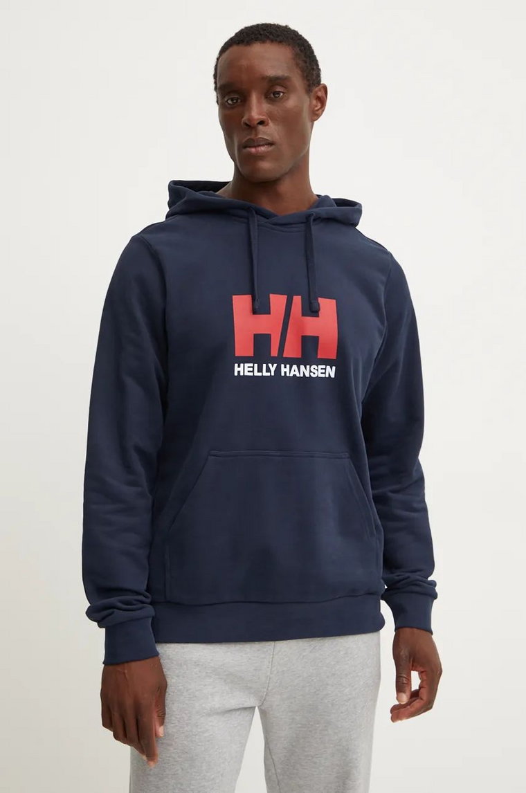 Helly Hansen bluza bawełniana HH LOGO męska kolor granatowy z kapturem z nadrukiem 30394