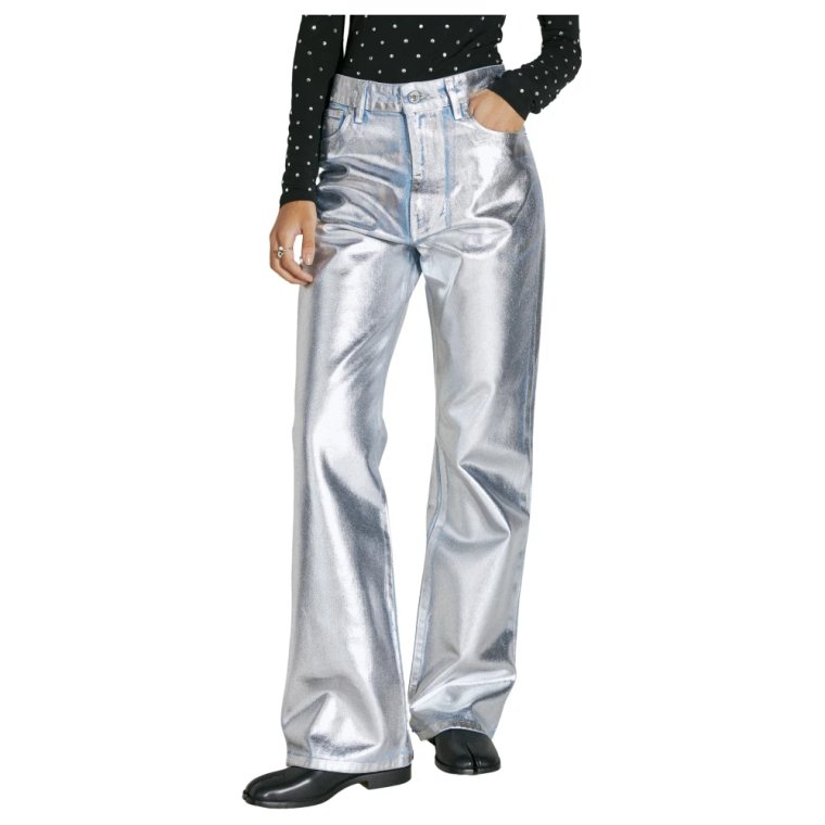 Metallic Coated Straight-Leg Denim Jeans Paco Rabanne