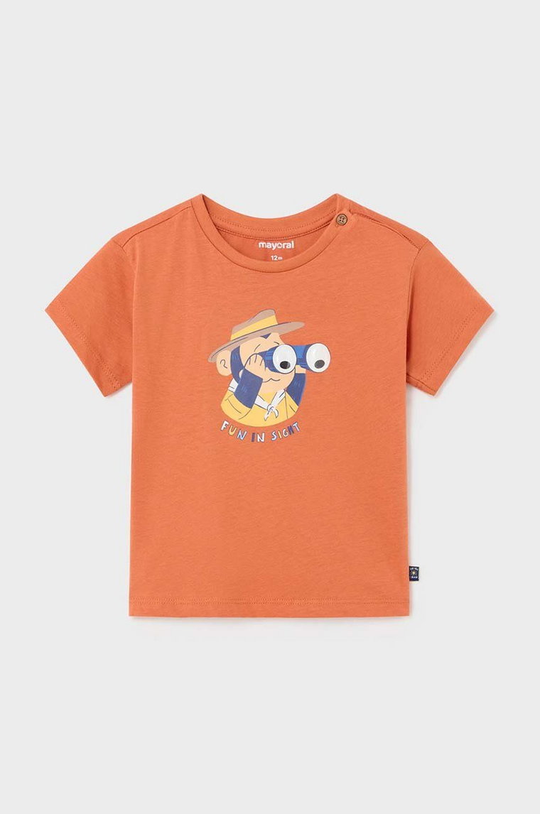 Mayoral t-shirt bawełniany niemowlęcy kolor pomarańczowy z nadrukiem