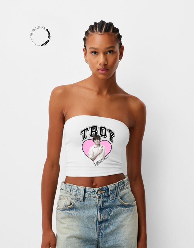 Bershka Top Bandeau High School Musical Kobieta Xs Biały