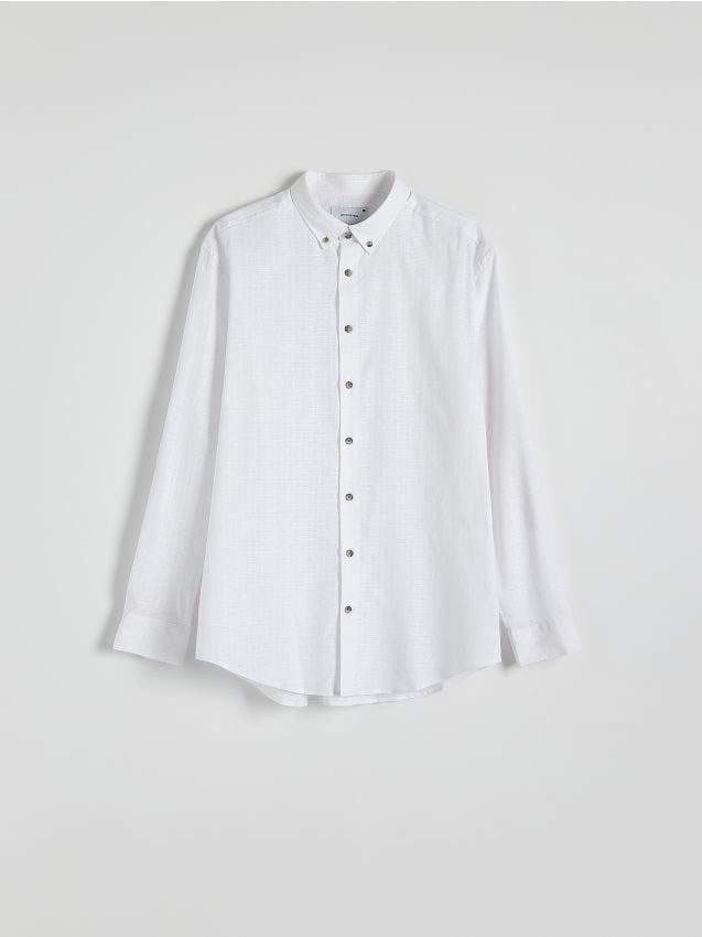 Reserved - Koszula regular z lnem - biały