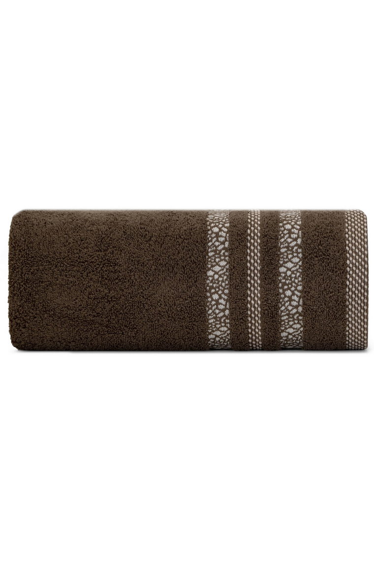 Brązowy ręcznik z ozdobnymi pasami 70x140 cm