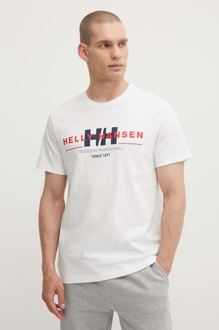 Helly Hansen t-shirt bawełniany kolor biały wzorzysty