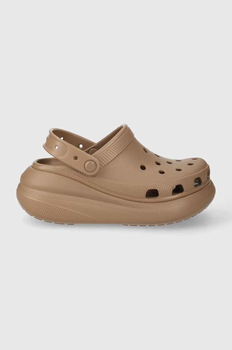 Crocs klapki Classic Crush Clog damskie kolor brązowy na platformie 207521