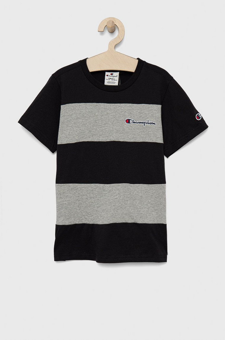Champion t-shirt bawełniany dziecięcy 305959 kolor czarny z aplikacją