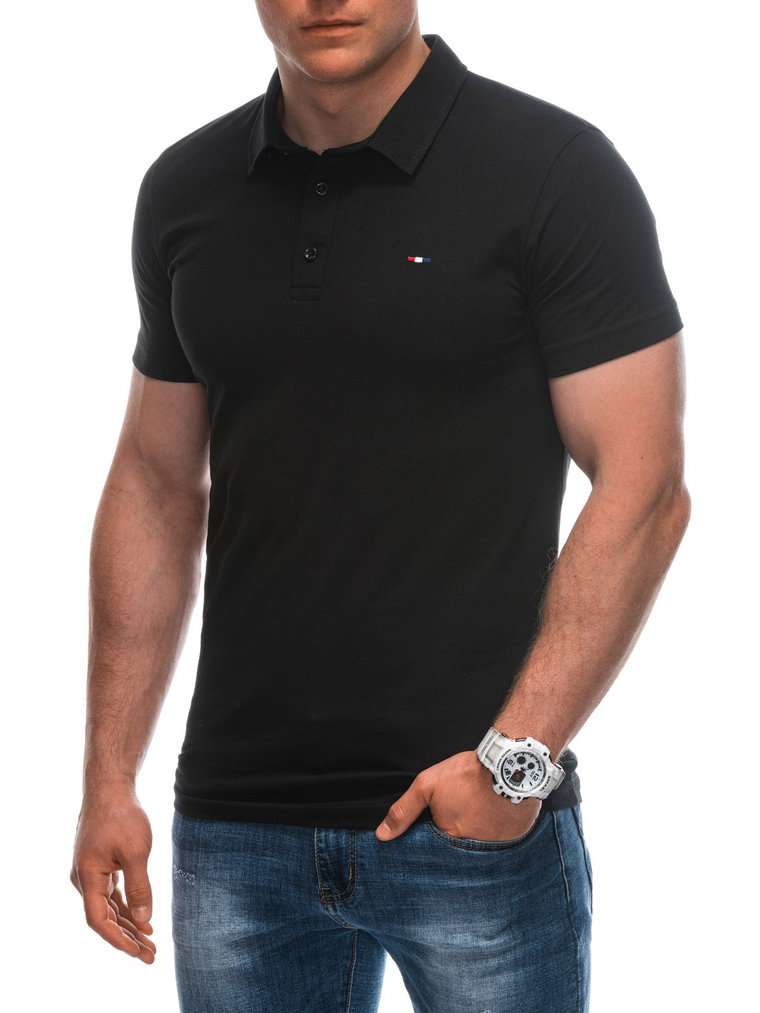 Koszulka męska Polo bez nadruku S1940 - czarna