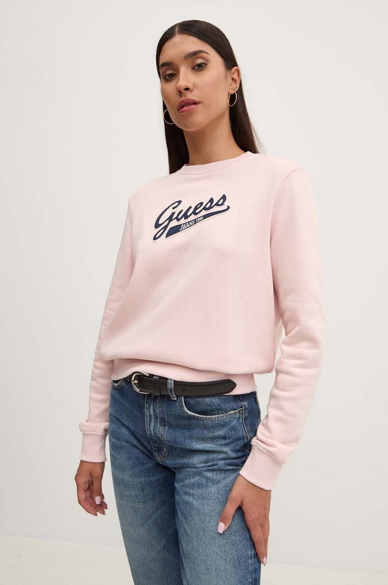 Guess Jeans bluza damska kolor różowy z aplikacją W4YQ11 KC811