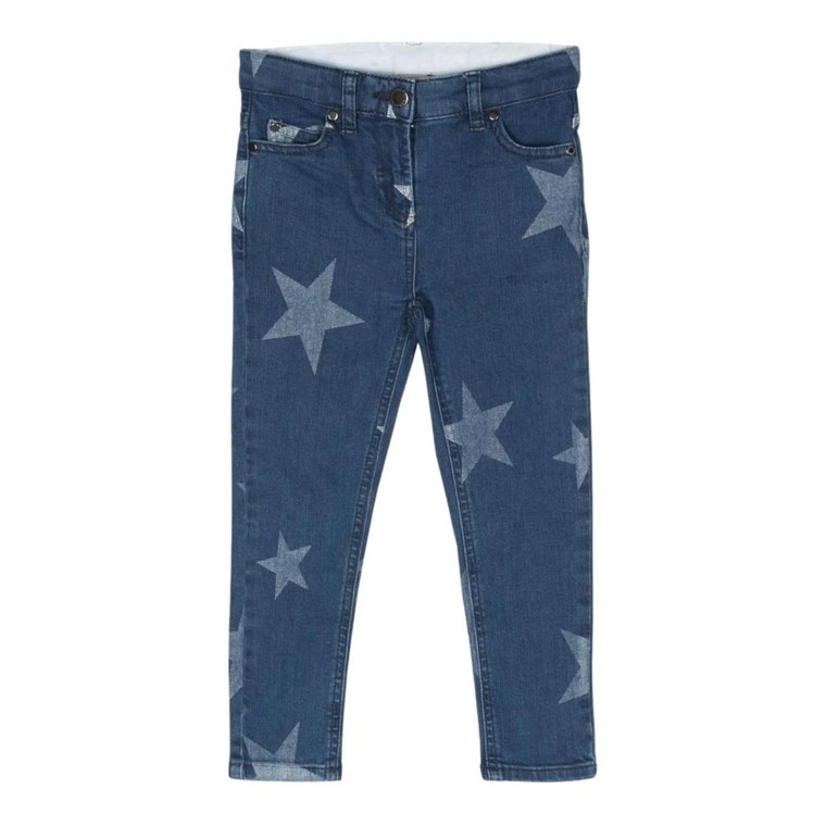 Dziecięce wąskie jeansy z ciemnego niebieskiego denimu z nadrukiem gwiazd Stella McCartney