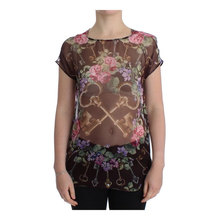 Black Key Floral Print Silk Blouse T-shirt Dolce & Gabbana