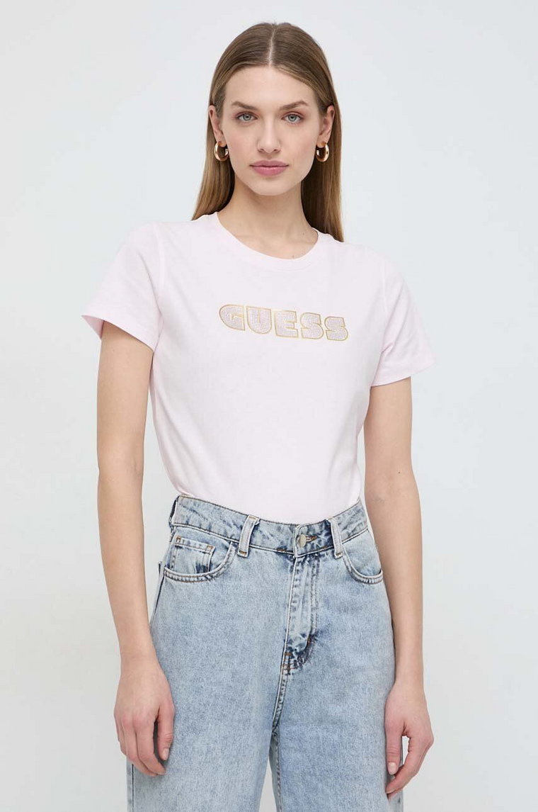 Guess t-shirt bawełniany GLOSSY damski kolor różowy W4RI30 I3Z14