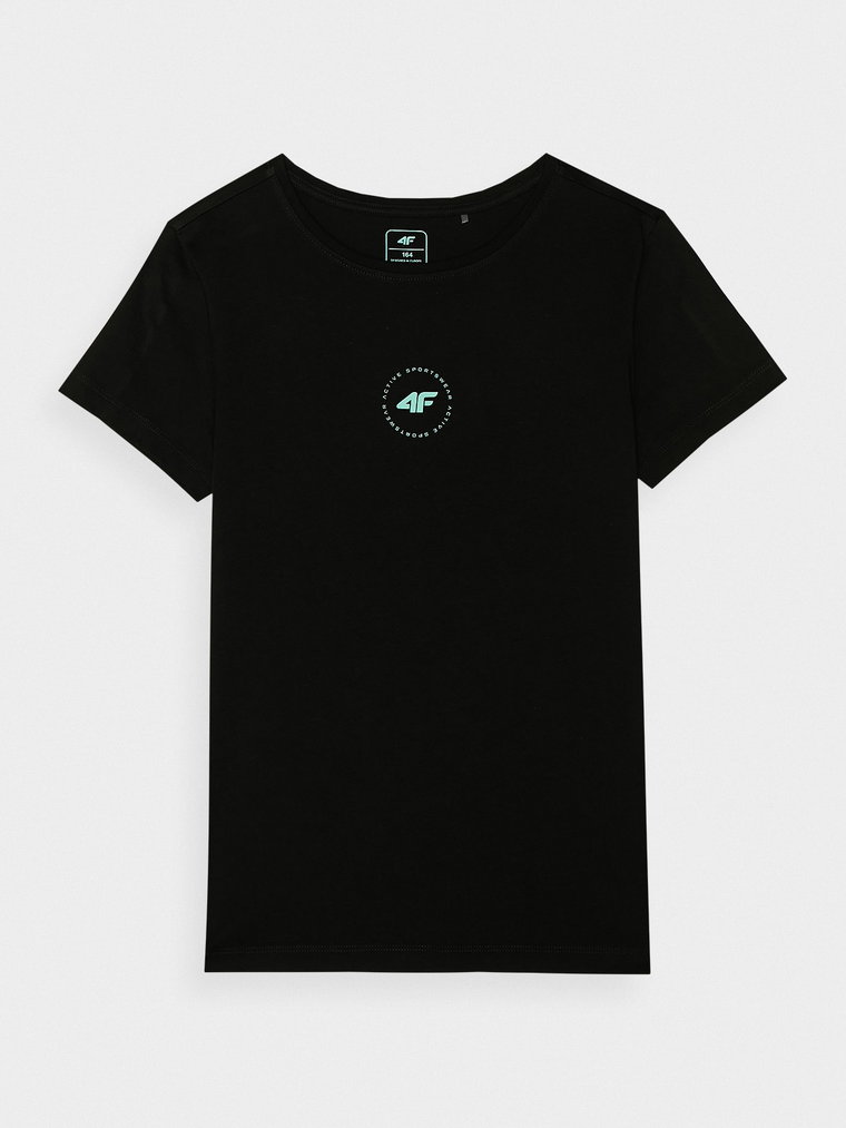 T-shirt z bawełny organicznej gładki dziewczęcy - czarny