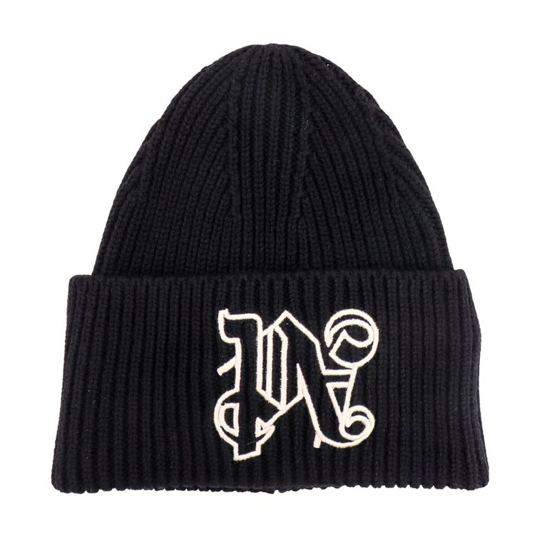 Czarna Monogram Beanie - Zachowaj Ciepło i Styl Palm Angels